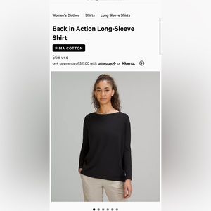 women’s lululemon back in action long sleeve